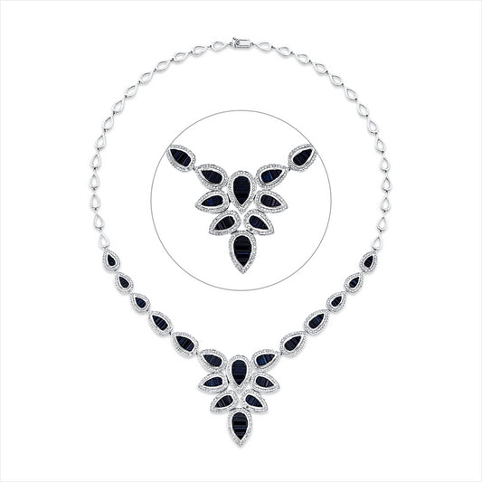 Collier 18 kt WG, 482 Brill. 2,06 ct, W-pi, 66 Saphire 11,65 ct blau