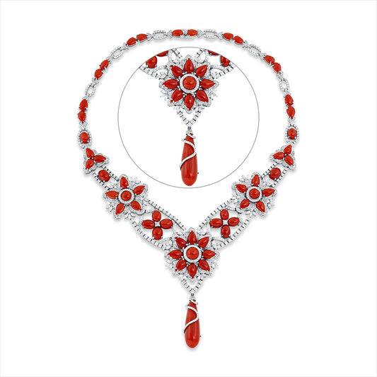 Collier 18 kt WG, 54 Nav. 3,26 ct, F-si, 785 Brill. 7,93 ct, F-si, 54 Korall 78,45 ct orange