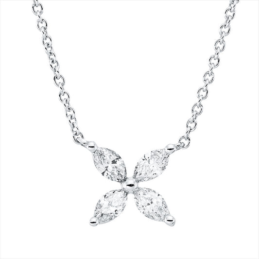Collier 18 kt WG, mit ZÖ 40,6 cm + 43,2 cm, 4 Nav. 0,24 ct, TW-vsi
