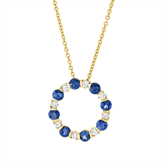 Collier 18 kt GG, mit ZÖ 40 cm + 43 cm, 8 Brill. 0,27 ct, F-vsi, 8 Saphire 1,18 ct blau