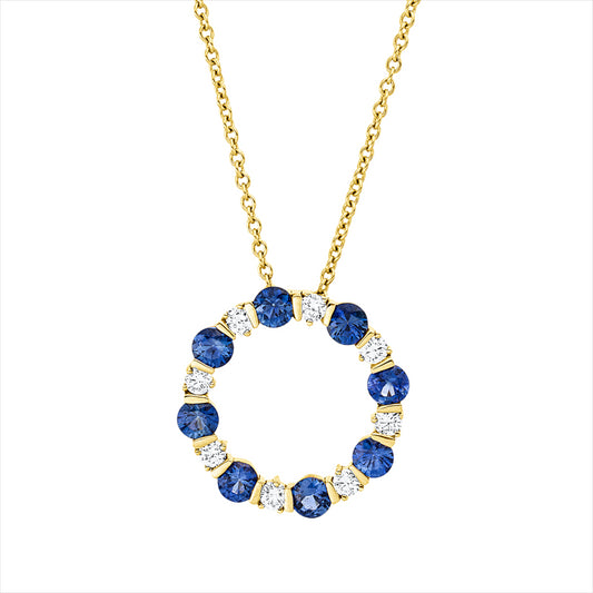 Collier 18 kt RG, mit ZÖ 40 cm + 43 cm, 8 Brill. 0,26 ct, F-vsi, 8 Saphire 1,08 ct blau