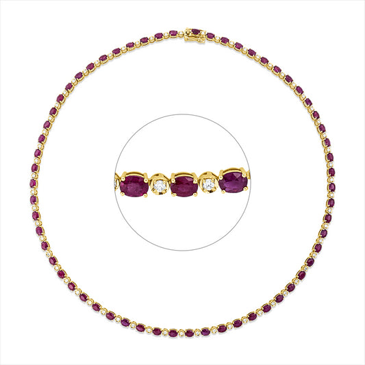 Collier 18 kt GG, 60 Brill. 1,21 ct, F-si, 60 Rubine 13,09 ct rot