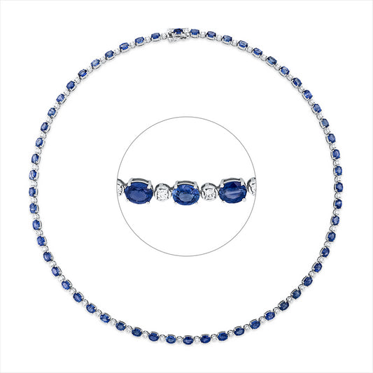 Collier 18 kt WG, 57 Brill. 1,17 ct, F-si, 57 Saphire 18,56 ct blau