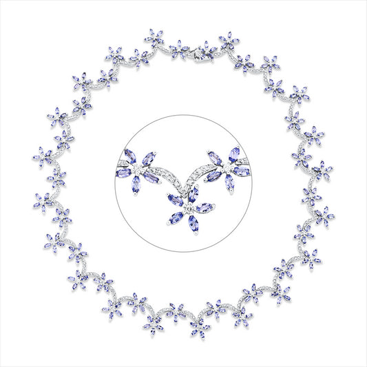 Collier 18 kt WG, 244 Brill. 1,82 ct, TW-pi, 205 Tansanit 15,60 ct blau