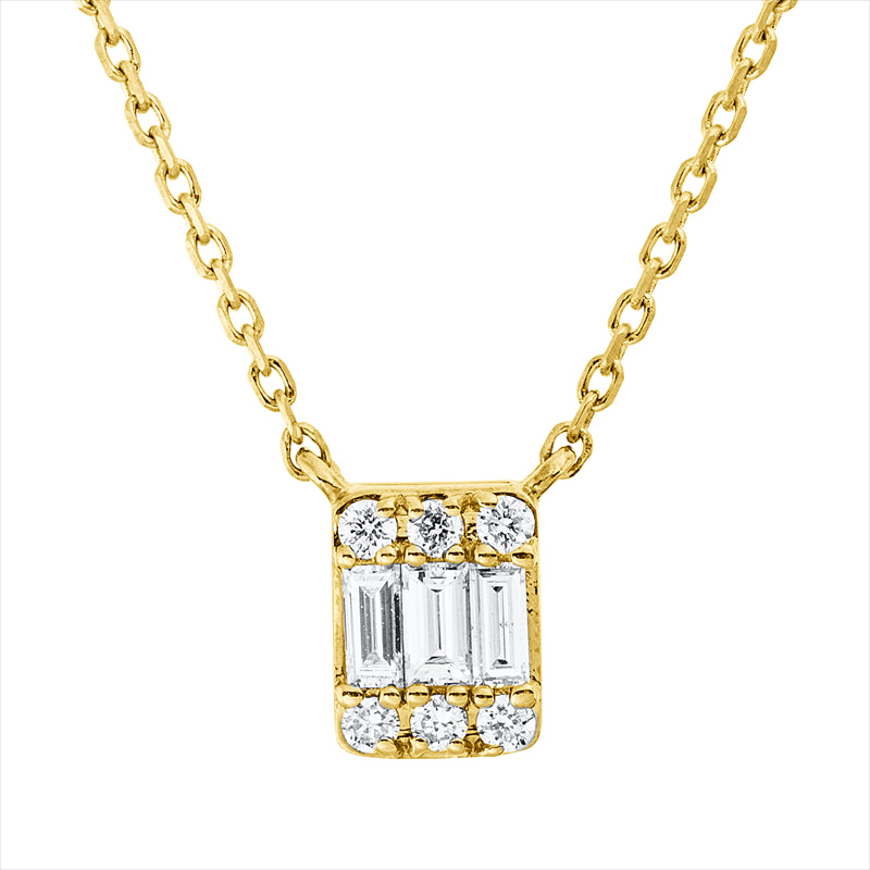 Collier 18 kt GG, mit ZÖ 40 cm, 3 Bag. 0,07 ct, TW-si, 6 Brill. 0,04 ct, TW-si