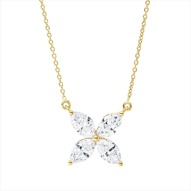 Collier 18 kt GG, mit ZÖ 40 cm + 42,5 cm, 4 Nav. 0,75 ct, TW-si