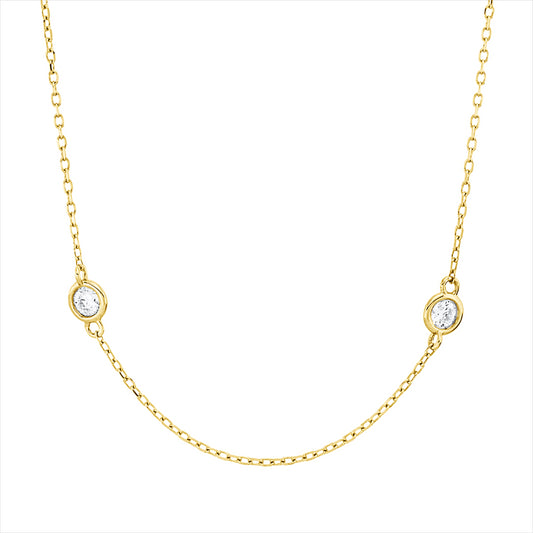 Collier 18 kt GG, mit ZÖ 38 cm + 40,6 cm, 9 Brill. 0,34 ct, TW-vsi/si
