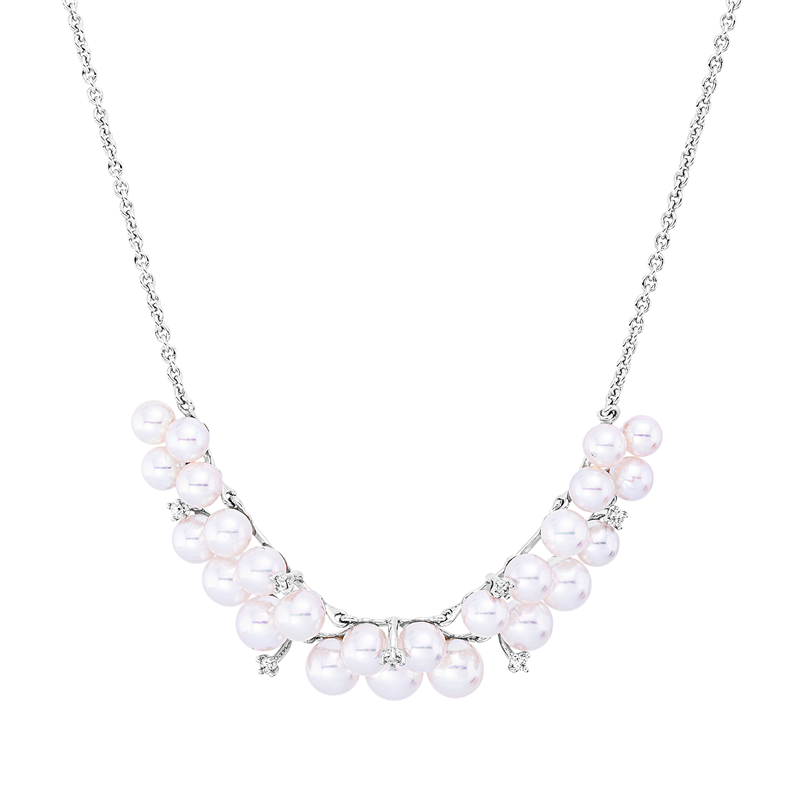 Collier 18 kt WG, 7 Brill. 0,06 ct, TW-si, 25 Akoya weiß