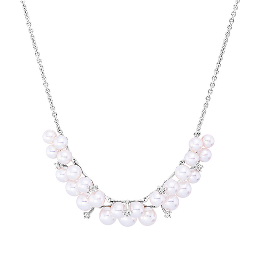 Collier 18 kt WG, 7 Brill. 0,06 ct, TW-si, 25 Akoya weiß