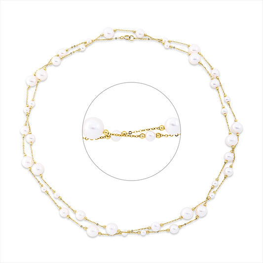 Collier 18 kt GG, 13 ZP weiß 6 mm, 13 ZP weiß 8 mm, 14 ZP weiß 4,5 mm, L:90,0 cm