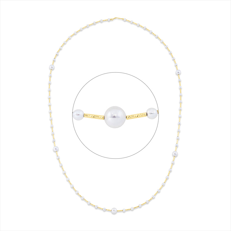 Collier 18 kt GG, 5 SW weiß 6 mm, 62 SW weiß 3 mm, L:60,0 cm