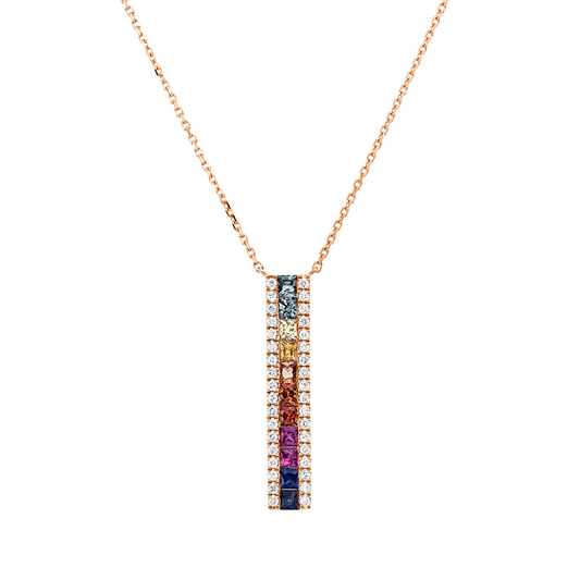 Collier 18 kt RG, mit ZÖ 40 cm, 36 Brill. 0,14 ct, TW-si, 11 Saphire 0,66 ct fancy