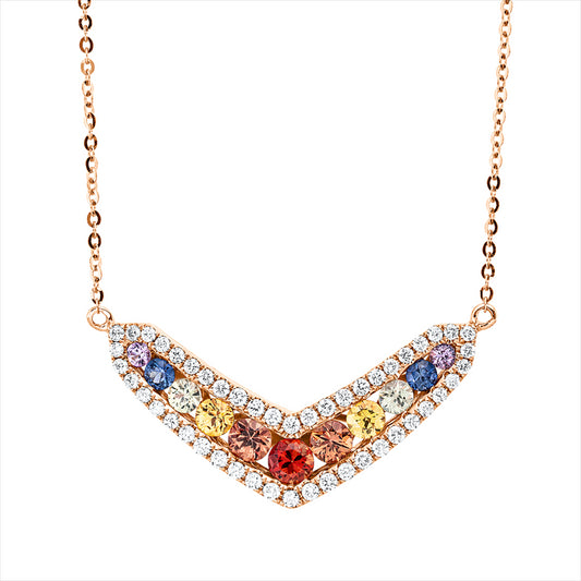 Collier 18 kt RG, mit ZÖ 40 cm + 43 cm, 48 Brill. 0,30 ct, TW-si, 11 Saphire 1,03 ct multicolor