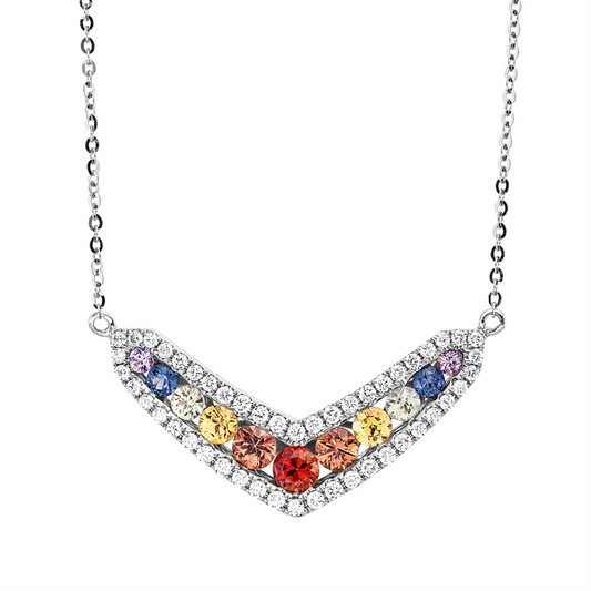 Collier 18 kt WG, mit ZÖ 40,6+43cm, 48 Brill. 0,30 ct, TW-si, 11 Saphire 0,95 ct multicolor