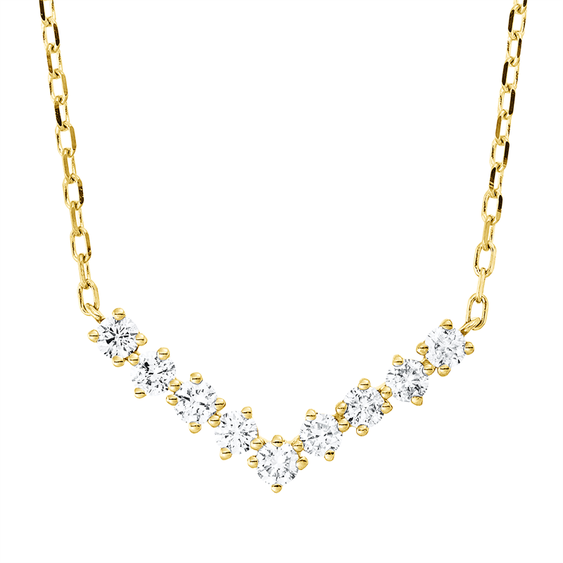 Collier 18 kt GG, ZÖ 40,6+43 cm, 9 Brill. 0,36 ct, TW-pi
