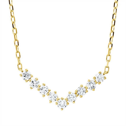 Collier 18 kt GG, ZÖ 40,6+43 cm, 9 Brill. 0,36 ct, TW-pi