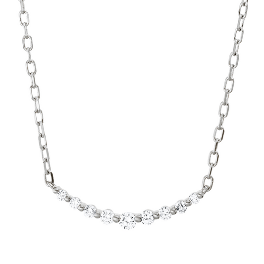 Collier 18 kt WG, ZÖ 40,6+43 cm, 7 Brill. 0,14 ct, TW-pi, 2 Brill. 0,02 ct, TW-pi
