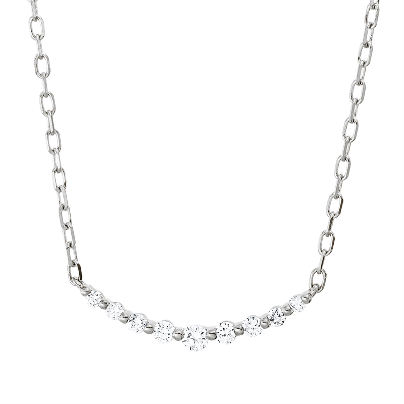 Collier 18 kt WG, ZÖ 40,6+43 cm, 7 Brill. 0,14 ct, TW-pi, 2 Brill. 0,02 ct, TW-pi