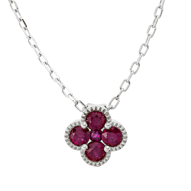 Collier 18 kt WG, mit ZÖ 40 cm + 43 cm, 4 Rubine 0,45 ct rot, 1 Rubin 0,03 ct rot