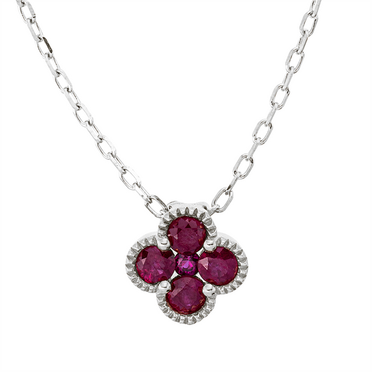 Collier 18 kt WG, mit ZÖ 40 cm + 43 cm, 4 Rubine 0,45 ct rot, 1 Rubin 0,03 ct rot