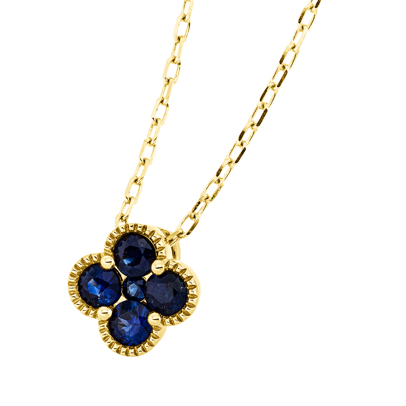 Collier 18 kt GG, mit ZÖ 40 cm + 43 cm, 4 Saphire 0,40 ct blau, 1 Saphir 0,02 ct blau