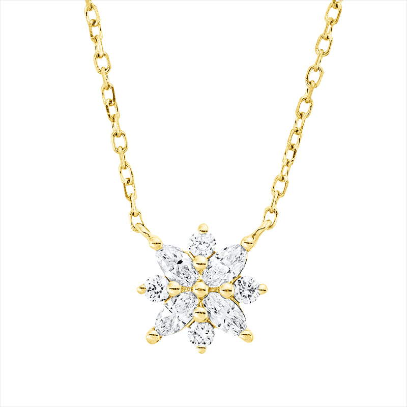 Collier 18 kt GG, mit ZÖ 40,6 cm, 4 Nav. 0,16 ct, TW-vsi, 4 Brill. 0,06 ct, TW-si