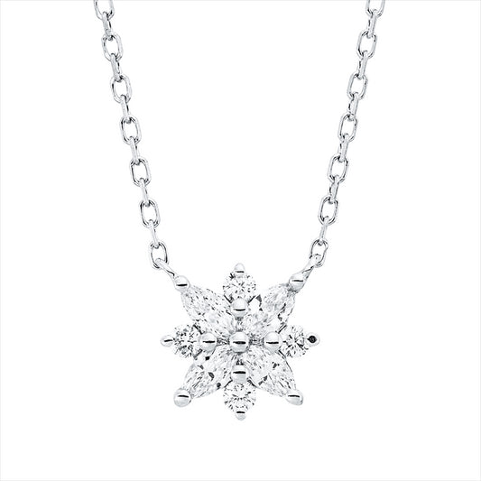 Collier 18 kt WG, mit ZÖ 40,6 cm, 4 Nav. 0,16 ct, TW-vsi, 4 Brill. 0,06 ct, TW-si