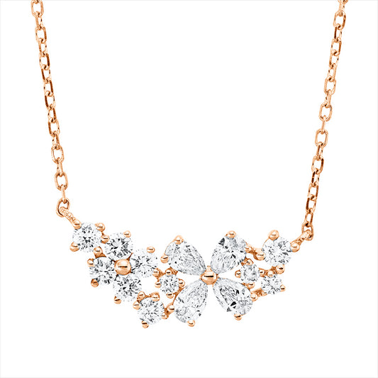 Collier 18 kt RG, mit ZÖ 40,6 cm, 4 Tropfen 0,22 ct, TW-vsi, 10 Brill. 0,25 ct, TW-si