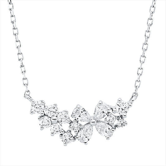 Collier 18 kt WG, mit ZÖ 40,6 cm, 4 Tropfen 0,22 ct, TW-vsi, 10 Brill. 0,25 ct, TW-si