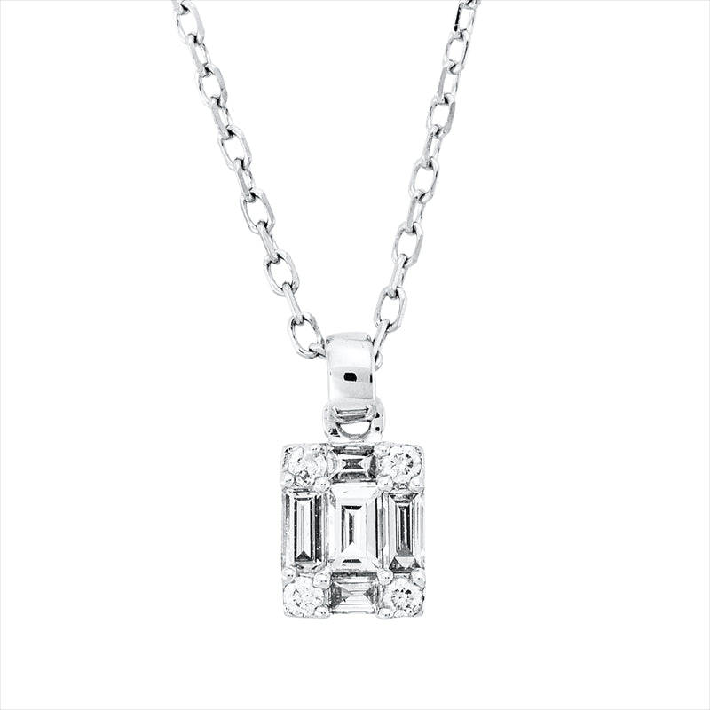 Collier 18 kt WG, mit ZÖ 40,6 cm, 5 Bag. 0,12 ct, TW-vsi, 4 Brill. 0,02 ct, TW-si