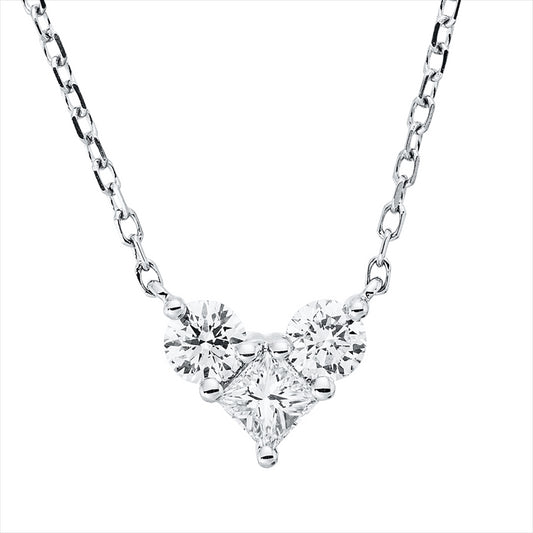 Collier 18 kt WG, mit ZÖ 40,6 cm, 1 Princ. 0,11 ct, TW-vsi, 2 Brill. 0,18 ct, TW-si