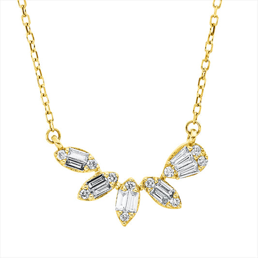 Collier 18 kt GG, mit ZÖ 40,6 cm, 8 Bag. 0,10 ct, TW-vsi, 3 Trap.0,04 ct, TW-vsi, 11 Brill.0,06 ct, TW-si