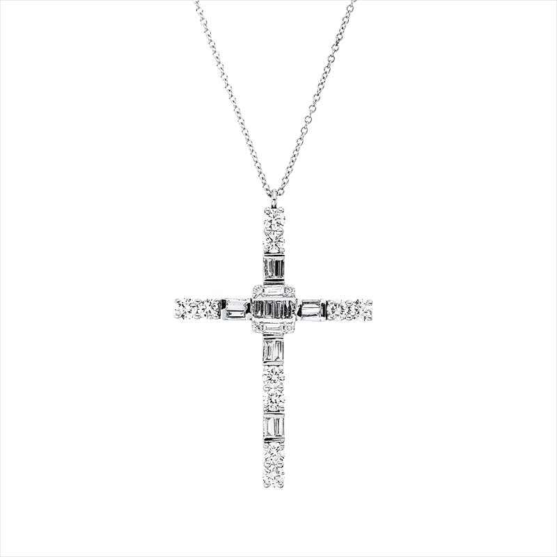 Collier 18 kt WG, mit ZÖ 40,6 cm, 16 Bag. 0,37 ct, TW-vsi, 14 Brill. 0,66 ct, TW-si