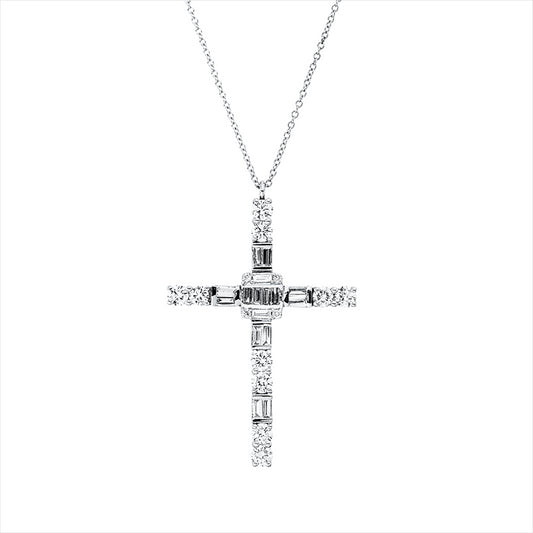 Collier 18 kt WG, mit ZÖ 40,6 cm, 16 Bag. 0,37 ct, TW-vsi, 14 Brill. 0,66 ct, TW-si