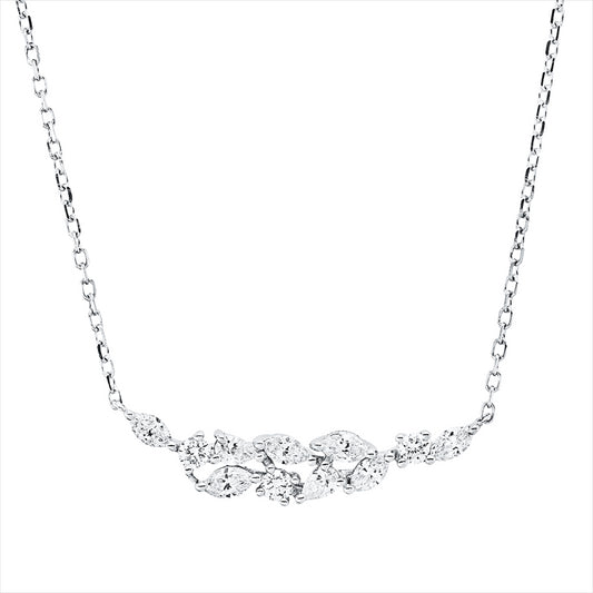 Collier 18 kt WG, 2 Tropfen 0,07 ct, TW-vsi, 6 Nav. 0,24 ct, TW-vsi, 3 Brill. 0,09 ct, TW-si