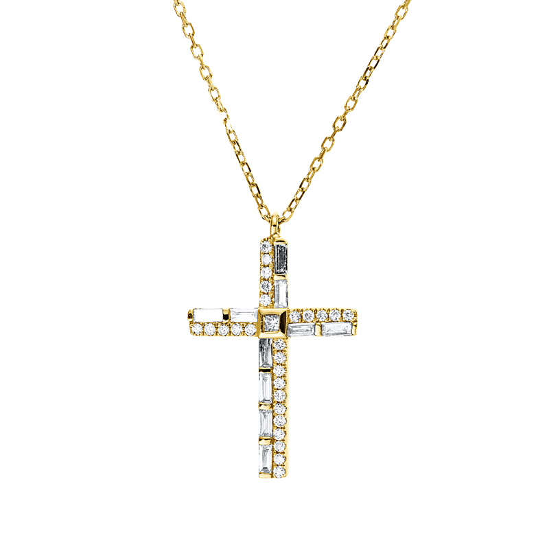 Collier 18 kt GG, mit ZÖ 40 cm, 10 Bag. 0,16 ct, TW-vsi, 26 Brill. 0,10 ct, TW-si