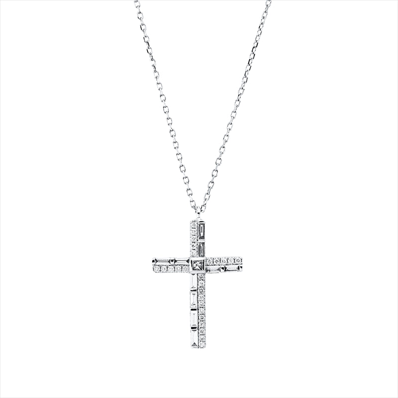 Collier 18 kt WG, 10 Bag. 0,16 ct, TW-vsi, 1 Princ. 0,02 ct, TW-vsi, 26 Brill. 0,10 ct, TW-si