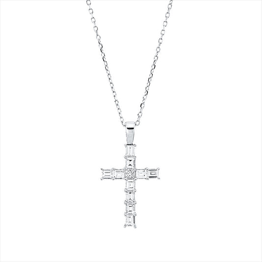 Collier 18 kt WG, mit ZÖ 40,6 cm, 1 Princ. 0,05 ct, TW-vsi, 10 Bag. 0,60 ct, TW-vsi