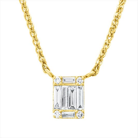 Collier 18 kt GG, mit ZÖ 40,6 cm, 6 Bag. 0,23 ct, TW-si, 4 Brill. 0,03 ct, TW-si