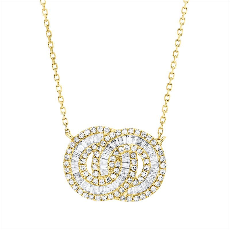 Collier 14 kt GG, mit ZÖ 40,6 cm, 44 Trap. 0,30 ct, TW-si, 82 Dia. 0,22 ct, TW-si