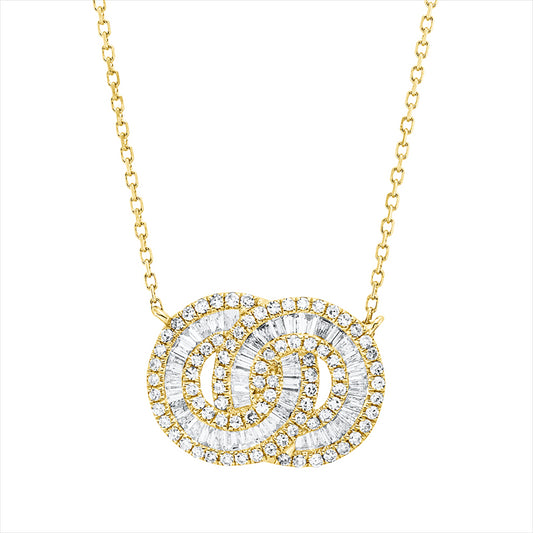 Collier 14 kt GG, mit ZÖ 40,6 cm, 44 Trap. 0,30 ct, TW-si, 82 Dia. 0,22 ct, TW-si