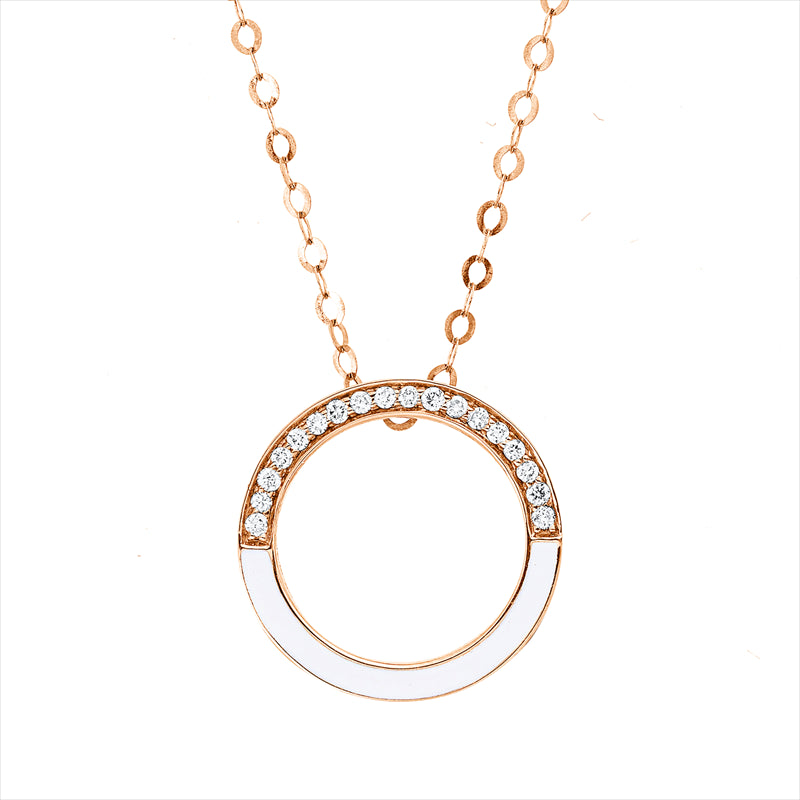 Collier 18 kt RG, mit ZÖ 45,7 cm + 48,3  cm, 18 Brill. 0,09 ct, TW-si, 1 Emaille weiß