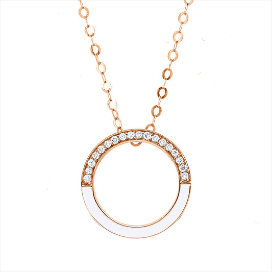 Collier 18 kt RG, mit ZÖ 45,7 cm + 48,3  cm, 18 Brill. 0,09 ct, TW-si, 1 Emaille weiß