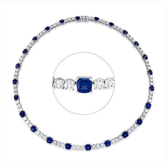 Collier 18 kt WG, 72 Brill. 11,24 ct, TW-vsi/si, 9 Saphire 8,54 ct blau, 15 Saphire 8,99 ct bla