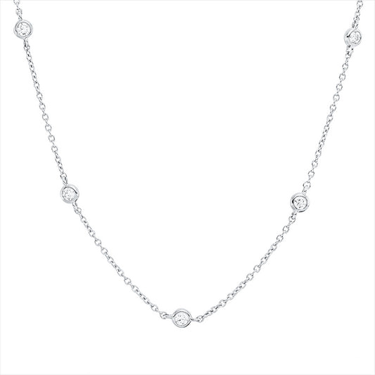 Collier 18 kt WG, mit ZÖ 42 cm, 43,5 cm, 14 Brill. 0,46 ct, TW-si