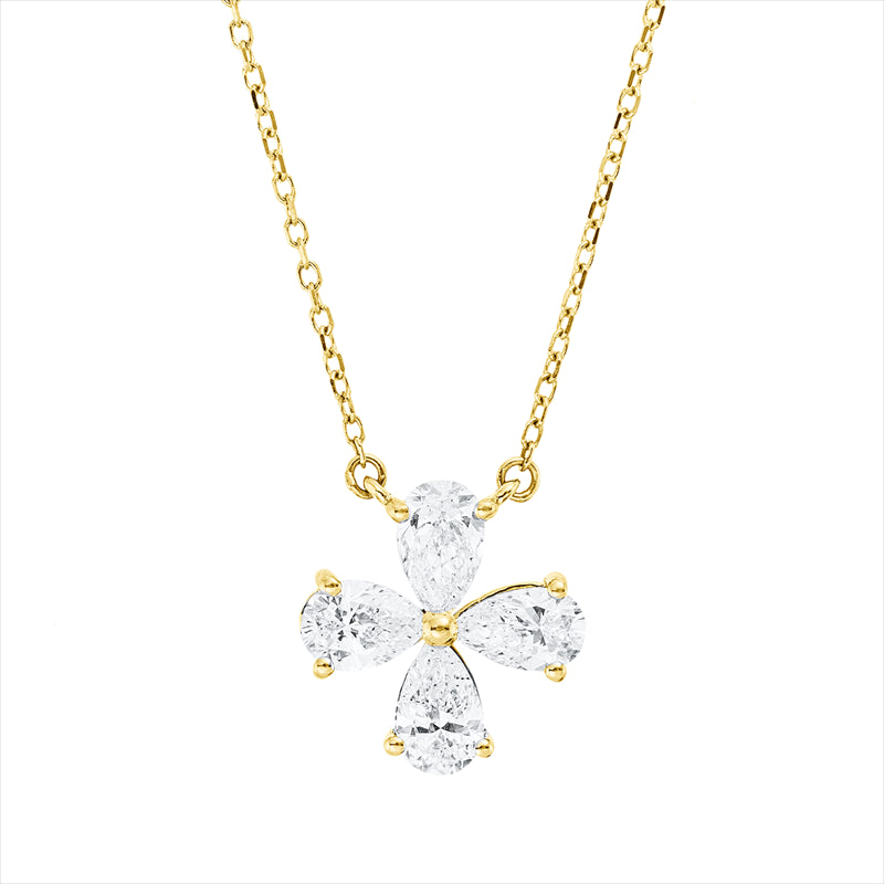 Collier 18 kt GG, mit ZÖ 40 cm + 42 cm, 4 Tropfen 1,00 ct, TW-si
