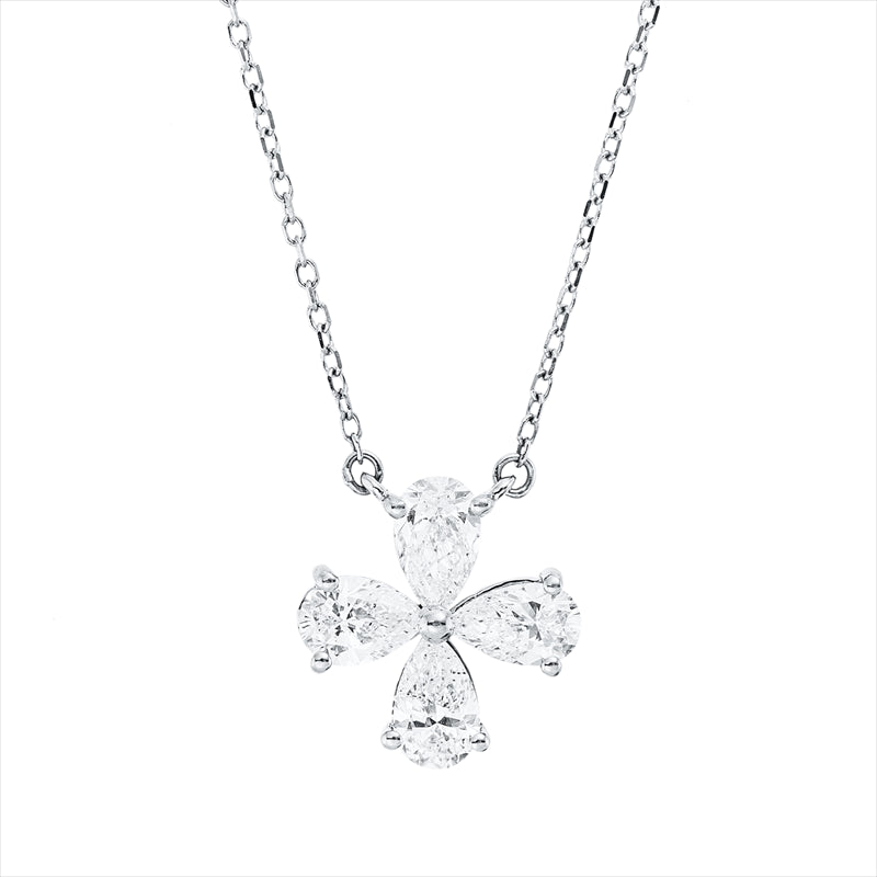 Collier 18 kt WG, mit ZÖ 40 cm + 42 cm, 4 Tropfen 1,00 ct, TW-si