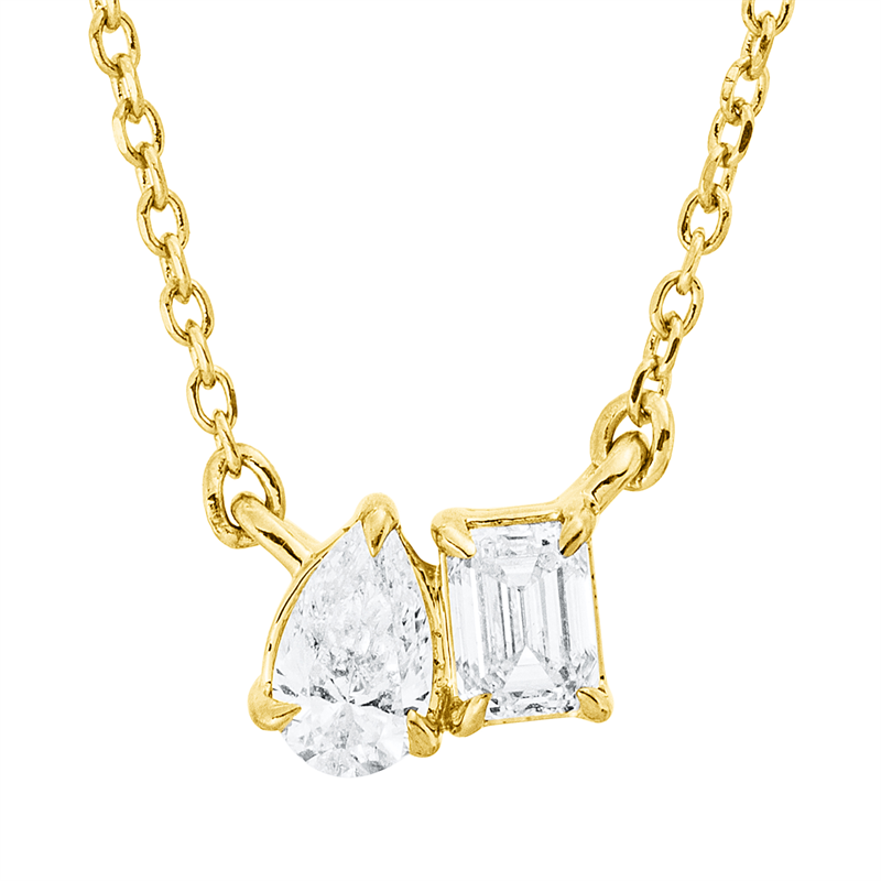 Collier 18 kt GG, mit ZÖ 40 cm + 42 cm, 1 Tropfen 0,15 ct, TW-si, 1 Sm.schliff 0,14 ct, TW-si