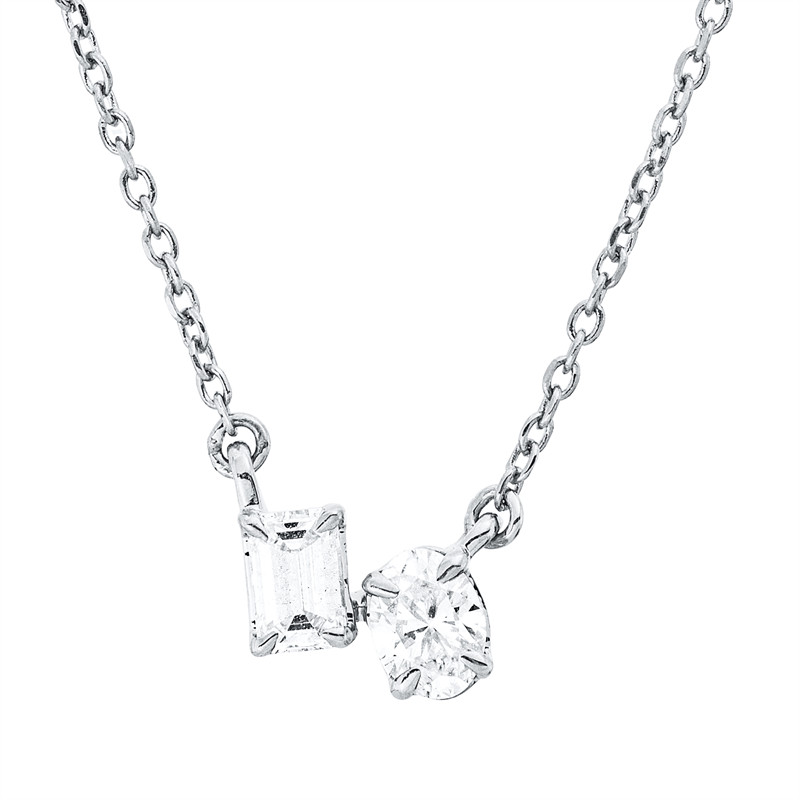 Collier 18 kt WG, mit ZÖ 40 cm + 42 cm, 1 Oval 0,16 ct, TW-si, 1 Sm.schliff 0,15 ct, TW-si