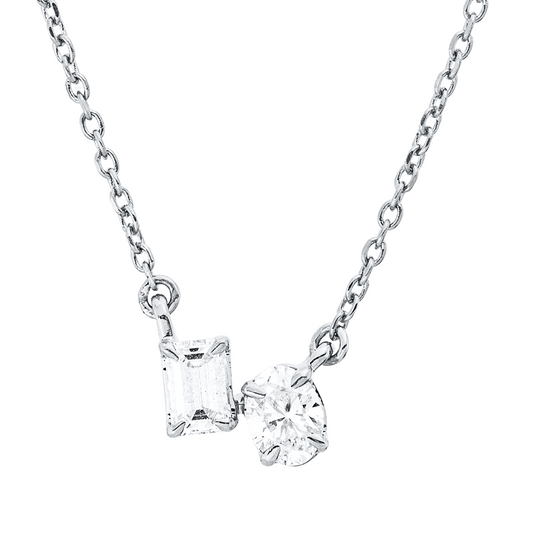 Collier 18 kt WG, mit ZÖ 40 cm + 42 cm, 1 Oval 0,16 ct, TW-si, 1 Sm.schliff 0,15 ct, TW-si